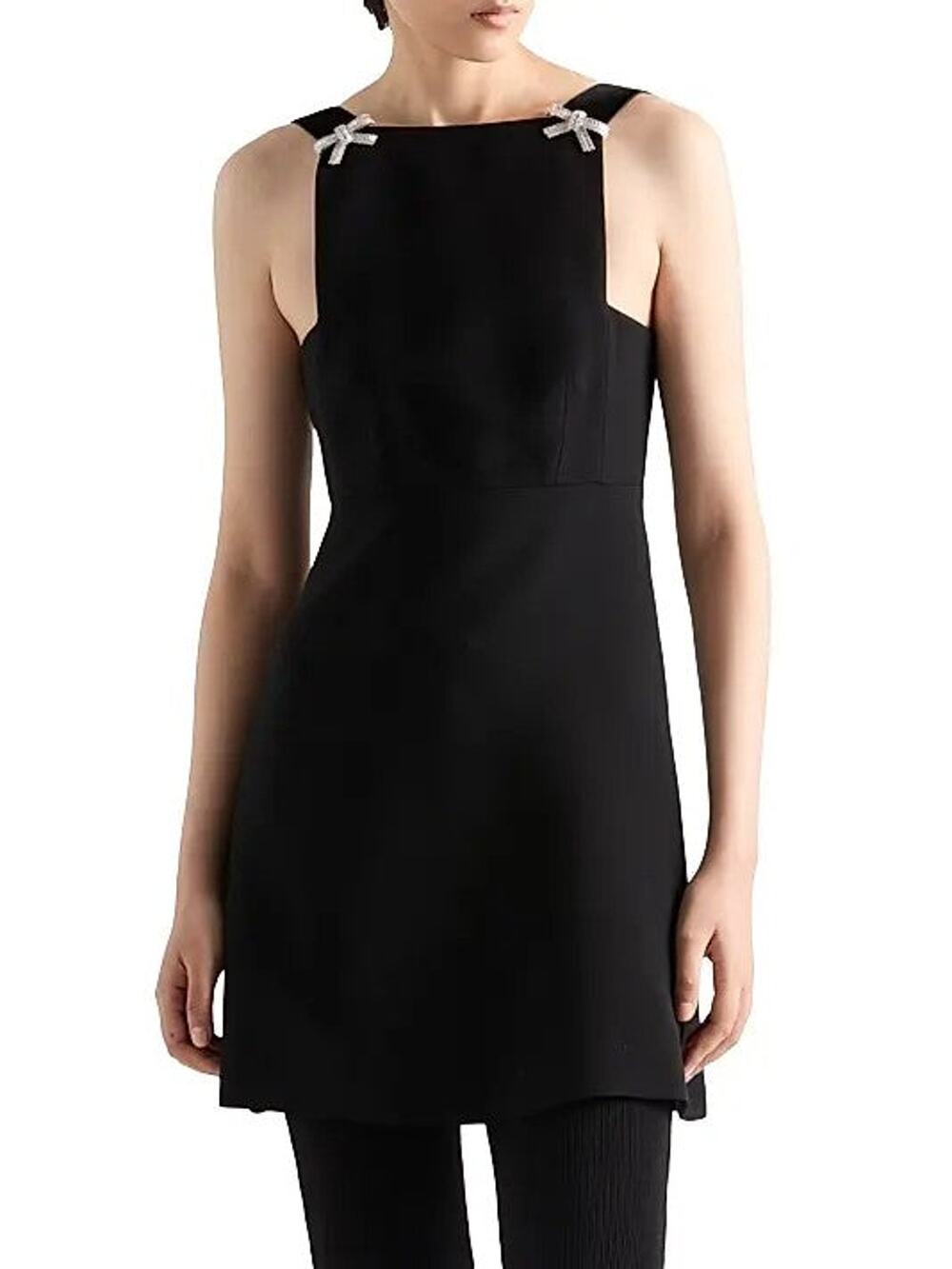 Prada Embroidered Cady Mini Dress - 4 Black